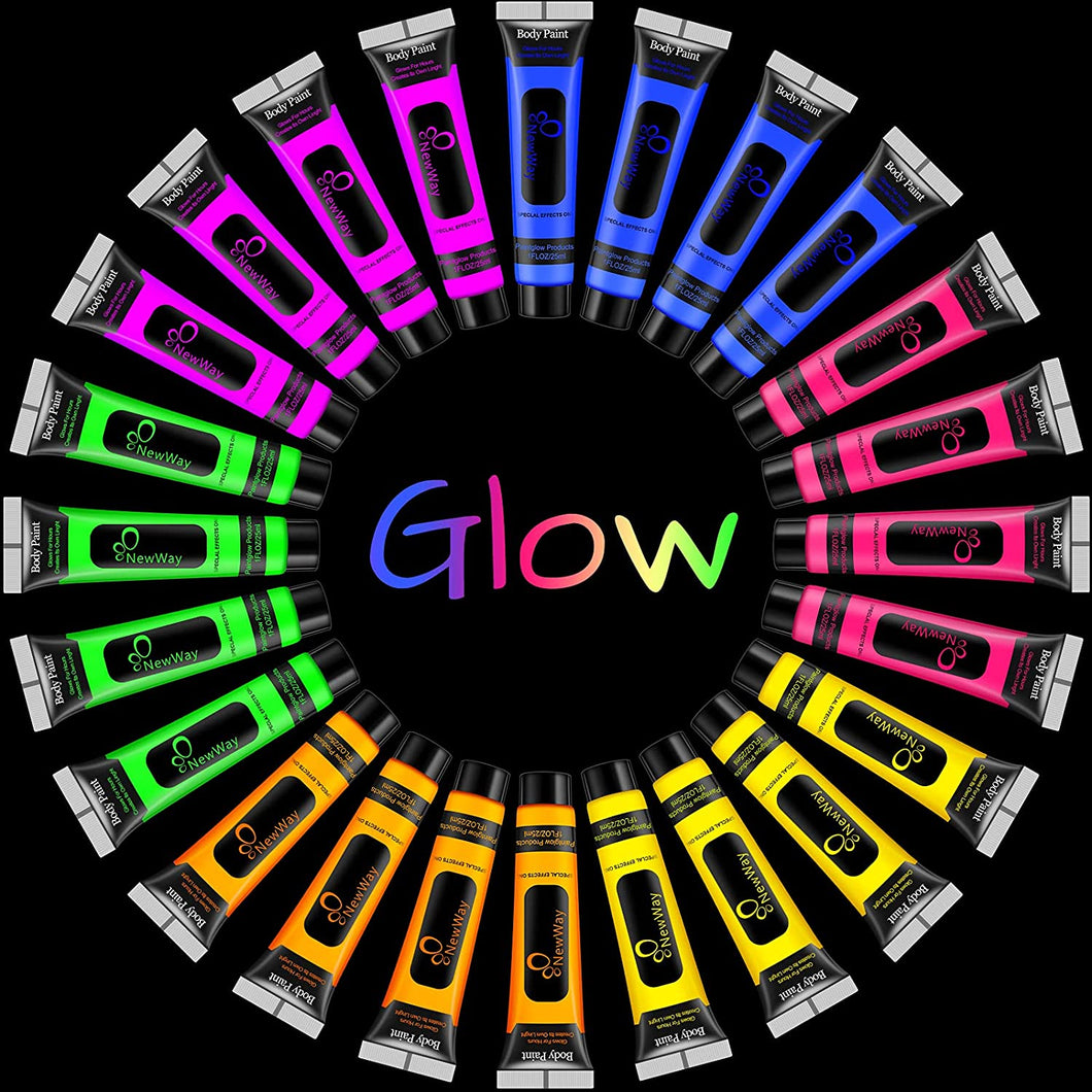 NewWay Glow in the Dark Body Paint 24 Tubes 6 Color